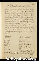 Ames, Joseph: certificate of election to the Royal Society