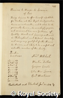 Locmaria, Jean Marie Francois du Parc: certificate of election to the Royal Society