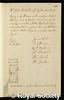 Nicholls, John: certificate of election to the Royal Society