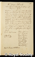 Edwards, George: certificate of election to the Royal Society