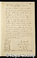 Fischer, Johann Benjamin: certificate of election to the Royal Society