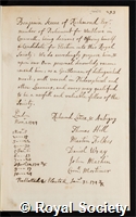 Keene, Sir Benjamin: certificate of election to the Royal Society