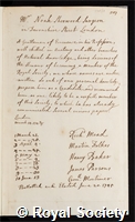 Sherwood, Noah: certificate of election to the Royal Society