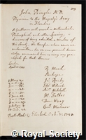 Pringle, Sir John: certificate of election to the Royal Society
