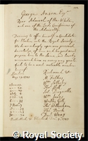 Anson, George, Baron Anson of Soberton: certificate of election to the Royal Society