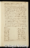 Arderon, William: certificate of election to the Royal Society