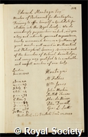Montagu, Edward: certificate of election to the Royal Society