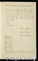 Milles, Edward: certificate of election to the Royal Society