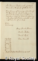 Dashwood, Francis, 15th Baron Le Despencer: certificate of election to the Royal Society