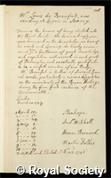 Beaufort, Louis de: certificate of election to the Royal Society