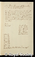 Thompson, Sir Peter: certificate of election to the Royal Society