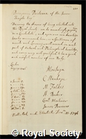 Prideaux, Benjamin: certificate of election to the Royal Society