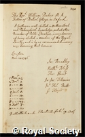 Parker, William: certificate of election to the Royal Society