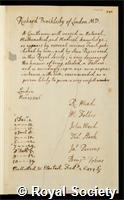Brocklesby, Richard: certificate of election to the Royal Society