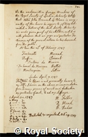 Blanc, John Bernard Le: certificate of election to the Royal Society