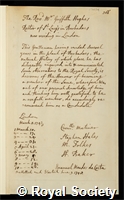 Hughes, Griffith: certificate of election to the Royal Society