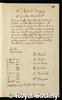 Dingley, Robert: certificate of election to the Royal Society