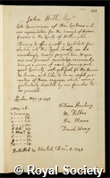 Hill, John: certificate of election to the Royal Society