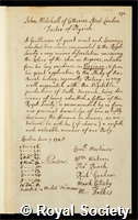 Mitchell, John: certificate of election to the Royal Society