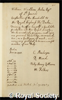 Ashe, William Windham: certificate of election to the Royal Society
