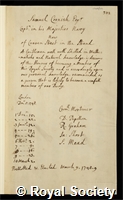Cornish, Sir Samuel: certificate of election to the Royal Society