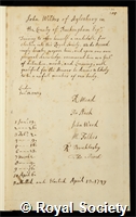 Wilkes, John: certificate of election to the Royal Society