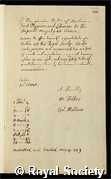 Molinelli, Pietro Paolo: certificate of election to the Royal Society