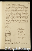 Williamson, John: certificate of election to the Royal Society
