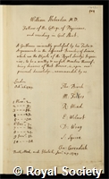 Heberden, William: certificate of election to the Royal Society