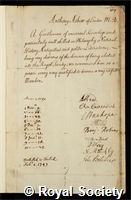 Askew, Anthony: certificate of election to the Royal Society