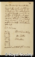 Townsend, Isaac: certificate of election to the Royal Society