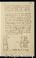 Mounsey, James: certificate of election to the Royal Society