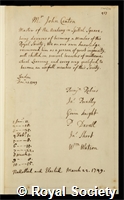 Canton, John: certificate of election to the Royal Society