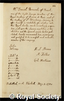 Bernoulli, Daniel: certificate of election to the Royal Society