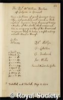 Borlase, William: certificate of election to the Royal Society