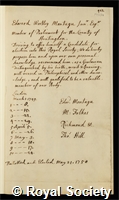 Montagu, Edward Wortley: certificate of election to the Royal Society