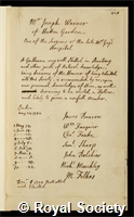 Warner, Joseph: certificate of election to the Royal Society
