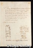Heathcote, Sir Thomas: certificate of election to the Royal Society