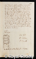 Venturi, Marsilio: certificate of election to the Royal Society