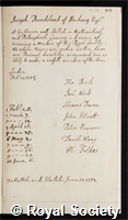 Brookesbank, Joseph: certificate of election to the Royal Society