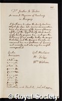 Torkos, Justus Johann: certificate of election to the Royal Society
