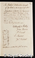 Fetherstonhaugh, Matthew: certificate of election to the Royal Society
