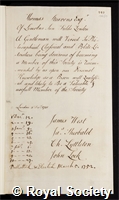 Steavens, Thomas: certificate of election to the Royal Society