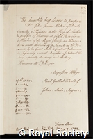 Huber, Johann Jacob: certificate of election to the Royal Society