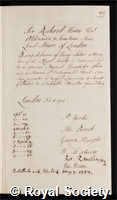Hoare, Sir Richard: certificate of election to the Royal Society