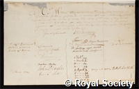 Mazeas, Guillaume: certificate of election to the Royal Society