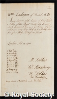 Cadogan, William: certificate of election to the Royal Society