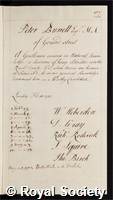 Burrell, Peter: certificate of election to the Royal Society