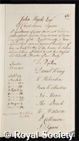 Hyde, John: certificate of election to the Royal Society