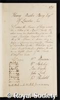 Pacey, Henry Butler: certificate of election to the Royal Society